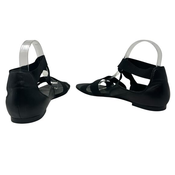 Stuart Weitzman Gladiator Sandals Flat Leather Stretch Knit Black Size 9.5 - Picture 9 of 12
